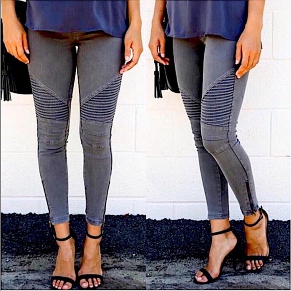 Boutique Pants - Charcoal Gray Moto Pant Leggings with Zippers